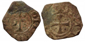 CRUSADERS. Principality of Antioch. Bohémond IV, 1201-1233. Pougeoise (bronze, 1.15 g, 18 mm). ANTIOCHIA. Cross pattée; pellet in each quarter. Rev. B...