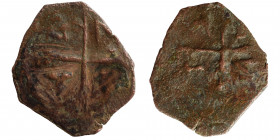 CRUSADERS. Antioch. Anonymous. Follis (bronze, 0.70 g, 16 mm), circa 1250-1268. A/N/T/I in angles of long cross pattée. Rev. A/N/T/V (?) retrograde in...