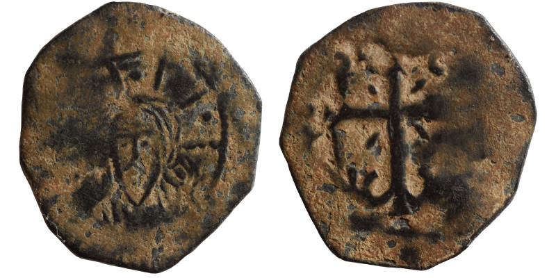 CRUSADERS. Uncertain. Circa 1100-1150. Follis (bronze, 2.85 g, 26 mm). Nimbate b...