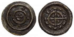 HUNGARY. Bela II, 1131-1141. Denar (silver, 0.36 g, 12 mm). Cross with pellets in angles; pseudo legend around. Rev. Short cross with pellet in each a...