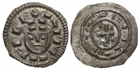 HUNGARY. Coloman, 1095-1116. Denar (silver, 0.40 g, 12 mm). Obv: + CALMAN RE. Crowned facing head. Rev: + LADLAVS E (S sideways). Short cross, with ed...