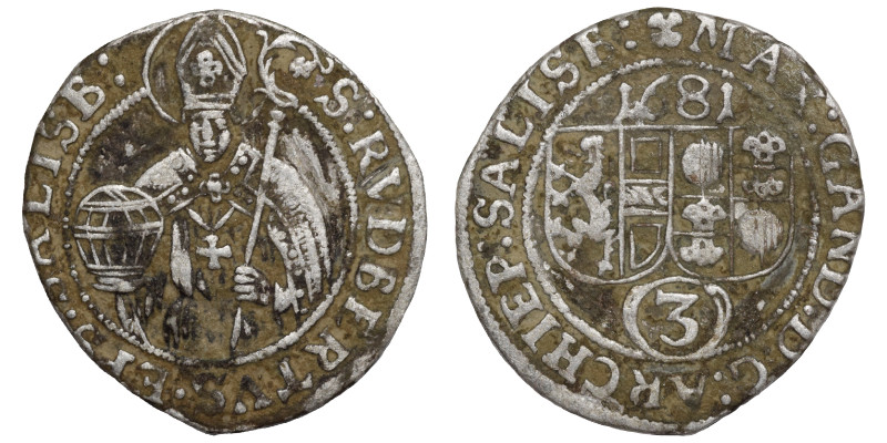 AUSTRIA. Maximilian Gandolph von Künburg, 1622-1687. 3 Kreuzer (silver, 20 mm) 1...