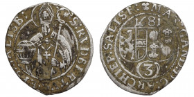 AUSTRIA. Maximilian Gandolph von Künburg, 1622-1687. 3 Kreuzer (silver, 20 mm) 1681 Salzburg. D/ MAX GAND D G ARCHIEP SALISB R/ S:RVDBERTVS EPS SALISB...