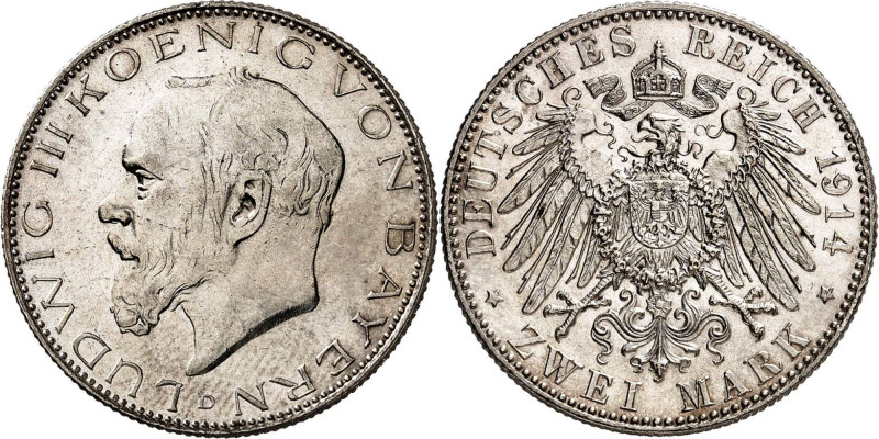 REICHSSILBERMÜNZEN | BAYERN
Ludwig III., 1913-1918. 2 Mark 1914 D. 11.11 g. J. ...