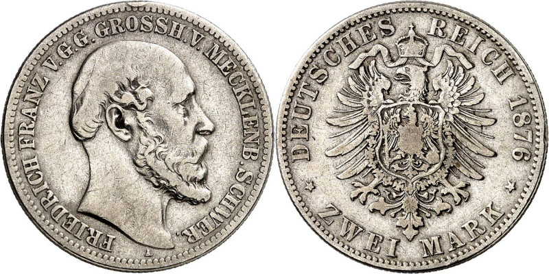 REICHSSILBERMÜNZEN | MECKLENBURG - SCHWERIN
Friedrich Franz II., 1842-1883. 2 M...