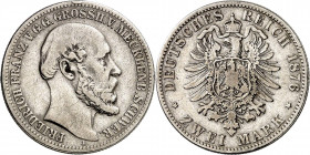 REICHSSILBERMÜNZEN | MECKLENBURG - SCHWERIN
Friedrich Franz II., 1842-1883. 2 Mark 1876 A. 10.88 g. J. 84

Fast sehr schön