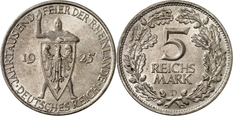 WEIMARER REPUBLIK | diverse
5 Mark 1925 D. 25.13 g. Rheinlande. J. 322

Vorzü...