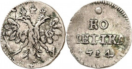 RUSSLAND | GROSSFUERSTENTUM / KAISERREICH
Peter I., 1682 / 1689 - 1725. Kopeke 1714, Moskau, Roter Münzhof. 0.46 g. Bitkin 1259 (R2) RR 

Sehr schö...