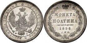 RUSSLAND | GROSSFUERSTENTUM / KAISERREICH
Alexander II., 1855 - 1881. Poltina (1/2 Rubel) 1856, ФБ St. Petersburg. 10.40 g. Bitkin 50

Vorzüglich
...