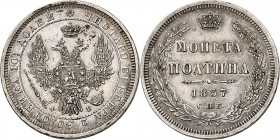 RUSSLAND | GROSSFUERSTENTUM / KAISERREICH
Alexander II., 1855 - 1881. Poltina (1/2 Rubel) 1857, ФБ St. Petersburg. 10.33 g. Bitkin 51

Fast vorzügl...