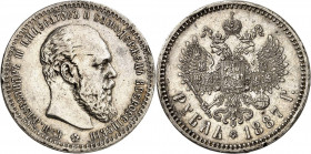 RUSSLAND | GROSSFUERSTENTUM / KAISERREICH
Alexander III., 1881 - 1894. Rubel 1887, АГ St. Petersburg. 20.04 g. Kleiner Kopf. Bitkin 61 R 

Kl. Rand...