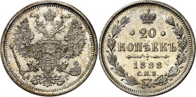 RUSSLAND | GROSSFUERSTENTUM / KAISERREICH
Alexander III., 1881 - 1894. 20 Kopeken 1888, АГ St. Petersburg. 3.57 g. Bitkin 107

Vorzüglich-Stempelgl...