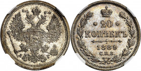 RUSSLAND | GROSSFUERSTENTUM / KAISERREICH
Alexander III., 1881 - 1894. 20 Kopeken 1889, АГ St. Petersburg. In US-Plastikholder der NGC mit der Bewert...
