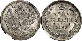 RUSSLAND | GROSSFUERSTENTUM / KAISERREICH
Alexander III., 1881 - 1894. 20 Kopeken 1893, АГ St. Petersburg. In US-Plastikholder der NGC mit der Bewert...