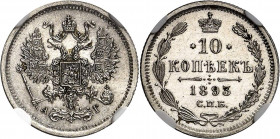 RUSSLAND | GROSSFUERSTENTUM / KAISERREICH
Alexander III., 1881 - 1894. 10 Kopeken 1893, АГ St. Petersburg. In US-Plastkiholder der NGC mit der Bewert...