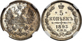 RUSSLAND | GROSSFUERSTENTUM / KAISERREICH
Alexander III., 1881 - 1894. 5 Kopeken 1893, АГ St. Petersburg. In US-Plastkiholder der NGC mit der Bewertu...