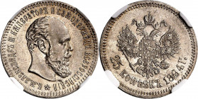 RUSSLAND | GROSSFUERSTENTUM / KAISERREICH
Alexander III., 1881 - 1894. 25 Kopeken 1894, АГ St. Petersburg. In US-Plastkiholder der NGC mit der Bewert...