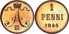 RUSSLAND | GROSSFUERSTENTUM / KAISERREICH
Alexander III., 1881 - 1894, für Finnland. Ku.- Penni 1894, Helsinki, für Finnland. 1.29 g. Bitkin 257 Prac...