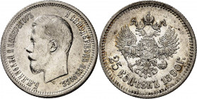 RUSSLAND | GROSSFUERSTENTUM / KAISERREICH
Nikolaus II., 1894 - 1917. 25 Kopeken 1896, St. Petersburg. 4.99 g. Bitkin 96

Fast vorzüglich


Никол...