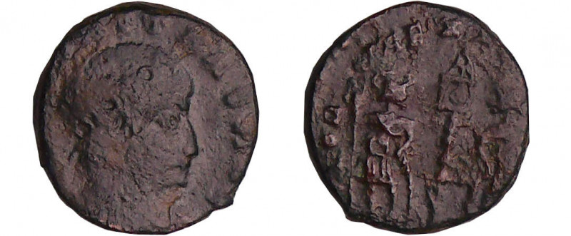 Delmace - Nummus (336-337, Thessalonique)
A/ FL DELMATIVS NOB C. Buste lauré, d...