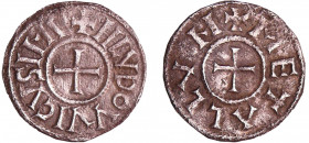 Louis 1er Le Pieux (814-840) - Denier (Melle)
A/ + HLVDOVVICVS Croix.
R/ + METALLVM Croix.
TTB
Nou.34-Dep.611
 Ar ; 1.38 gr ; 20 mm