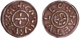 Charles II Le Chauve (840-877) - Denier (Melle)
A/ + CAROLVS REX FR Croix.
R/ + METVLLO Monogramme de Karolus.
TTB+
Nou.41-Dey.606-MG.1064-Prou.69...
