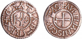 Charles II Le Chauve (840-877) - Denier (Orléans)
A/ + GRATIA D-I REX Monogramme de Karolus.
R/ + AVRELIANIS CIVITAS Croix.
TTB+
Nou.167c-Prou-515...
