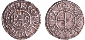 Louis III (879-882) - Denier (Tours)
A/ + MISERICORDIAD-DI REX Monogramme.
R/ + TVRONES CIVITAS Croix.
TTB+
Nou.4-Dep.1041
 Ar ; 2.05 gr ; 21 mm