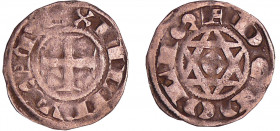 Philippe II Auguste (1180-1223) - Denier de Déols
A/ + REX FILIPVS. Croix. 
R/ + DEDOLIS. Etoile avec un annelet en son centre.
TTB
Dy.178-C.147-L...