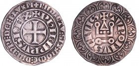 Philippe IV (1285-1314) - Gros tournois à l'O rond
A/ + BNDICTV: SIT: NOmE: DNI: nRI: DEI: IhV. XPI. intérieur : PhILIPPVS•REX. Croix. 
R/ + TVRONV•...