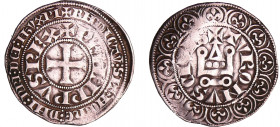 Philippe IV (1285-1314) - Gros tournois à l'O long
A/ + BNDICTV:SIT: NOmE: DNI: nRI: DEI: IhV. XPI intérieur : PhILIPPVS REX. Croix L avec un trident...