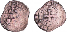 Philippe IV (1285-1314) - Double Parisis - 1ère émission
A/ + PhILIPPVS REX. Croix feuillue. 
R/ mOnETA. DVPLEX. REGA/LIS en deux lignes sous une fl...