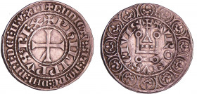 Philippe V (1316-1322) - Gros tournois (1 mars 1318)
A/ + BNDICTV: SIT: NOmE: DNI: nRI: DEI: IhV. XPI. intérieur : PhILIPPVS REX. Croix. 
R/ + TVRON...