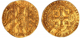 Charles V (1364-1380) - Franc à pied (20 avril 1365)
A/ KAROLVSx DIx GR - FRAnCORVx REX, Charles V, couronné, debout sous un portail gothique accosté...
