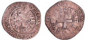 Charles V (1364-1380) - Blanc au K - (20 avril 1365)
A/ DEI : GRACIA dans le champ, un K couronné, accosté de deux lis. Bordure de douze lis. 
R/ (l...