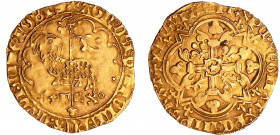 Charles VI (1380-1422) - Agnel d'or - 1ère émission - Montpellier 
A/ +AGn: DEI: QVI TOLL': PECAT: mVDI: mISE: nOBIS. Agneau pascal à gauche, la tête...