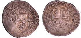 François 1er (1515-1547) - Grand blanc à la couronne (23 janvier 1515) - 1er type
A/ FRANCISCVS. FRANCORVM REX. Ecu de France entre trois couronnelle...