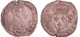 François II (1559-1560) - Teston - 2ème type - 1559 K ( Bordeaux)
A/ HENRICVS. II. D. G. FRANCOR. REX. Buste nu à droite, cuirassé, avec épaulières d...