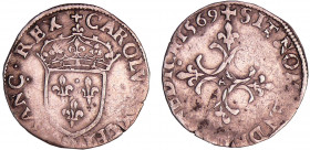 Charles IX (1560-1574) - Sol parisis - 1569 A (Paris)
A/ + CAROLVS. IX. DEI: G. FRANC. REX. Ecu de France couronné.
R/. SIT. NOMEN. DNI. BENEDIC B C...