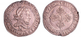 Henri III (1574-1589) - Franc au col fraisé - 1582 M (Toulouse)
A/ HENRICVS. III. D. G. FRAN. ET. POL. REX Buste au col fraisé, lauré et cuirassé à d...