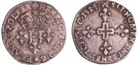Henri III (1574-1589) - Double sol parisis - 1584 M (Toulouse)
A/ HENRICVS III D G FRAN ET P REX. H couronné entre trois lis. 
R/ SIT NOMEN DOMINI B...