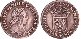 Louis XIII (1610-1643) - 1/12 d'écu du 2ème poinçon de Warin - 1643 A (Paris), Rose
TB+
L4L.85-Ga.46
 Ar ; 2.20 gr ; 20 mm