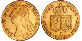Louis XVI (1774-1792) - Double louis d’or au buste nu - 1786 I (Limoges) 2ème sem
TTB
L4L.537-Ga.363
 Au ; 14.99 gr ; 29 mm