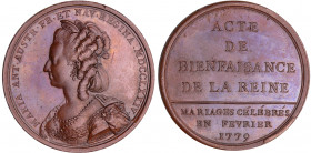 Marie-Antoinette - Médaille - Acte de bienfaisance de la Reine, 1779 par Duvivier
SPL
Nocq.202
 Br ; 35.07 gr ; 41 mm
Frappe originale.