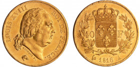 Louis XVIII (1815-1824) - 40 francs 1816 A (Paris)
SUP+
Ga.1092-F.542
 Au ; 12.85 gr ; 26 mm
