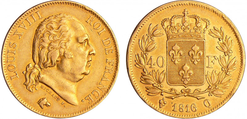 Louis XVIII (1815-1824) - 40 francs 1816 Q (Perpignan)
TTB+
Ga.1092-F.542
 Au...