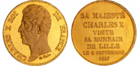 Charles X (1824-1830) - Visite de la monnaie de Lille - Module de la 5 francs 1827
SUP
Maz.903a
 Br dorée ; 22.44 gr ; 37 mm