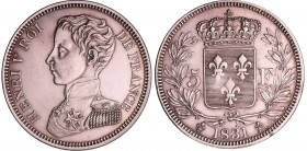 Henri V Comte de Chambord (1820-1883) - 5 francs 1831
SUP
Ga.651.VG.2690-Maz.905
 Ar ; 24.75 gr ; 37 mm
Monnaie nettoyée.