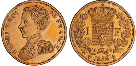 Henri V Comte de Chambord (1820-1883) - 1 franc 1832 essai en bronze
SPL à FDC
Maz.912g
 Br ; 5.17 gr ; 23 mm
Ce type en bronze est bien signalé d...