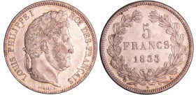 Louis-Philippe Ier (1830-1848) - 5 francs tête laurée 2ème type 1833 A (Paris)
SUP
Ga.678-F.324
 Ar ; 24.82 gr ; 37 mm
Tranche B.